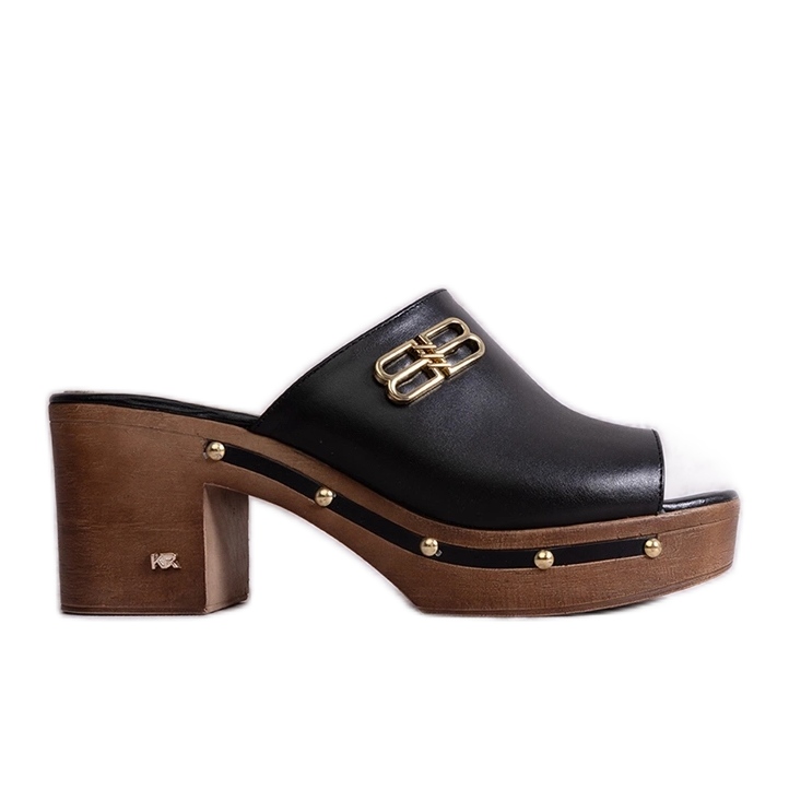 Černé kožené muly KARINO na vysokém podpatku černá