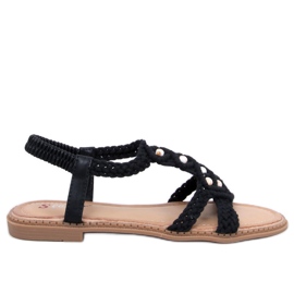 Ashes Black boho string sandály černý