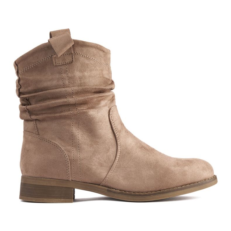 Semišové béžové mačkané kotníkové boty béžový