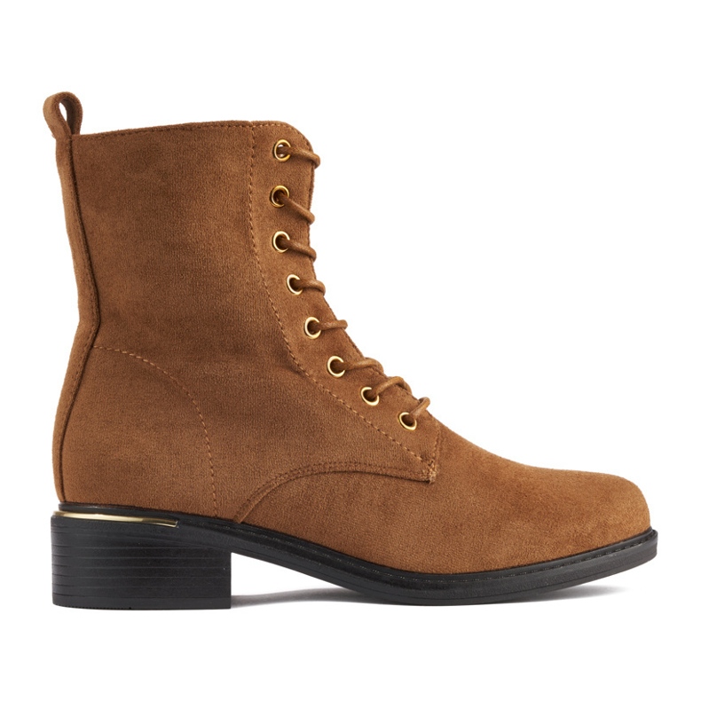 Hnědé dámské šněrovací kotníkové boty na nízkém podpatku hnědý