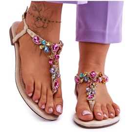 Béžové semišové žabky s kamínky béžový