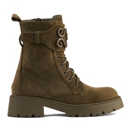 Tmavě zelené šněrovací semišové dělnice zelený