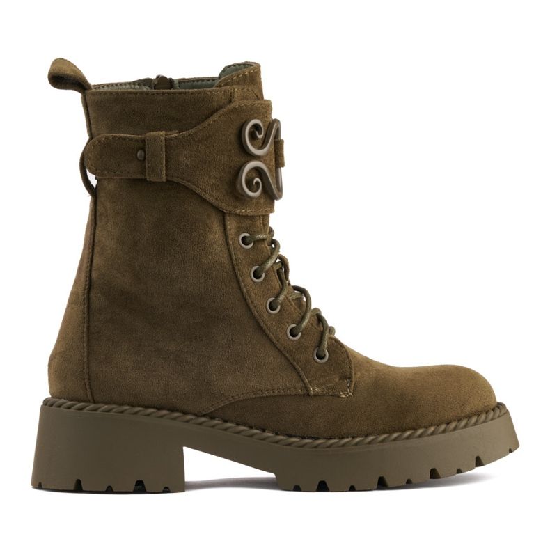 Tmavě zelené šněrovací semišové dělnice zelená