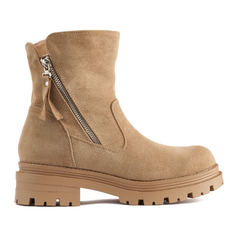 Tmavě béžové dámské kotníkové boty s ozdobným zipem béžový Tmavě béžové dámské kotníkové boty s ozdobným zipem béžový