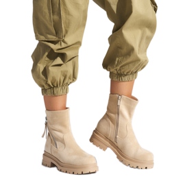 Béžové dámské kotníkové boty s ozdobným zipem béžový Béžové dámské kotníkové boty s ozdobným zipem béžový