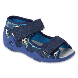 Dětské pantofle Befado s koženou vsadkou 350P050 tmavě modrá modrý
