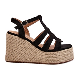Dámské sandály espadrilles pro klín s černým copenem černá
