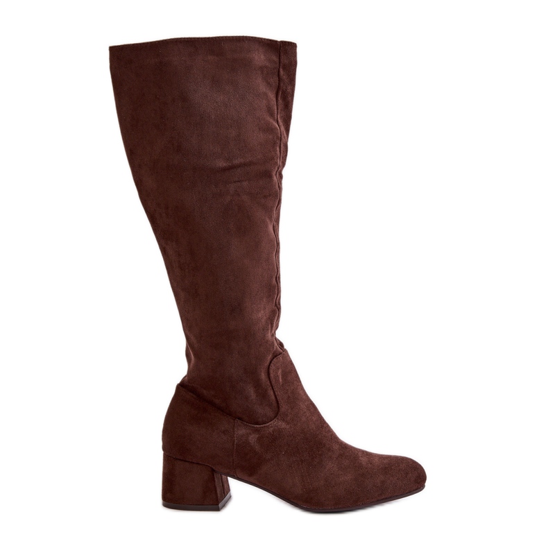 Ekologické semišové dámské kozačky nad kolena se zipem, hnědá Elitara hnědý