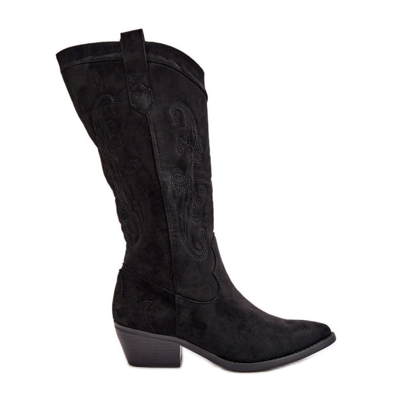 Dámské kovbojské boty na nízkém podpatku vyrobené z ekologického semiše Black Ligelia černá