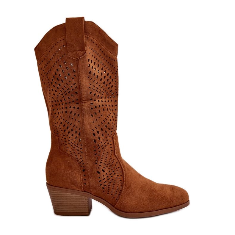 Prolamované dámské kovbojské boty s vysokými podpatky Camel Iceda hnědý