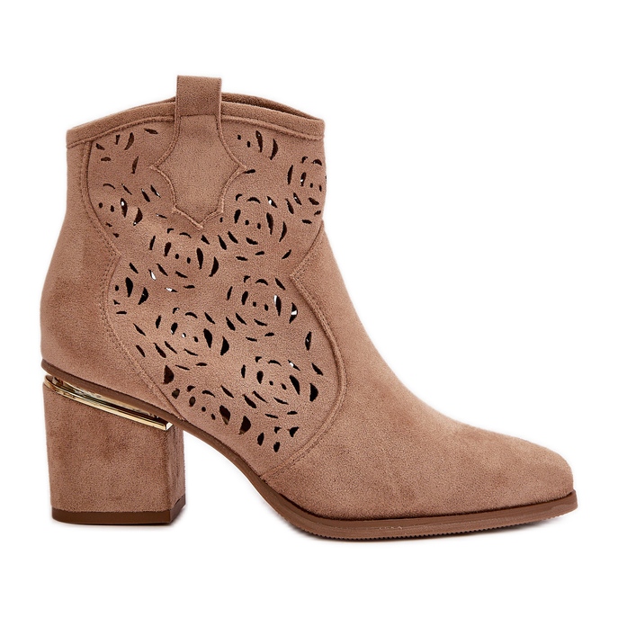 Prolamované kovbojské boty na vysokém podpatku, zapínání na zip, béžová Vosilara béžový