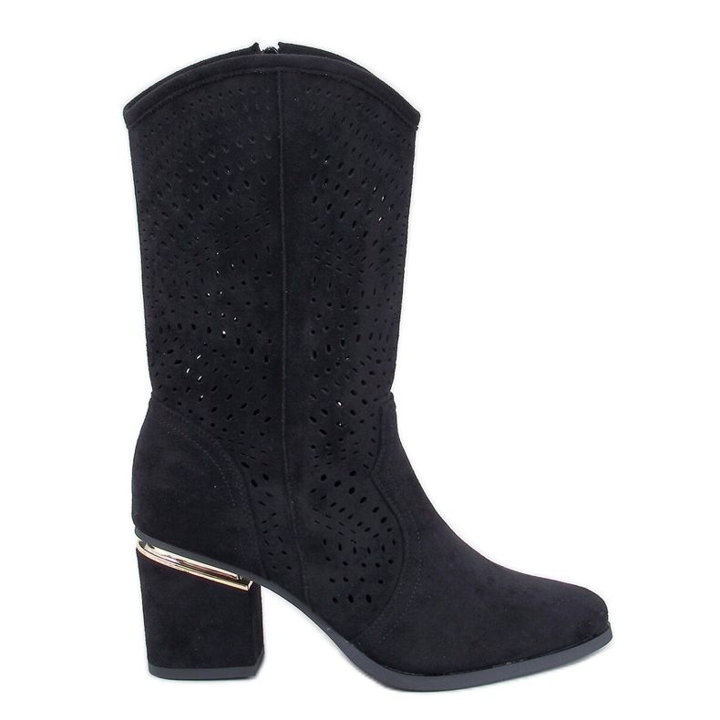 Prolamované kozačky na vysokém podpatku Lange Black černá