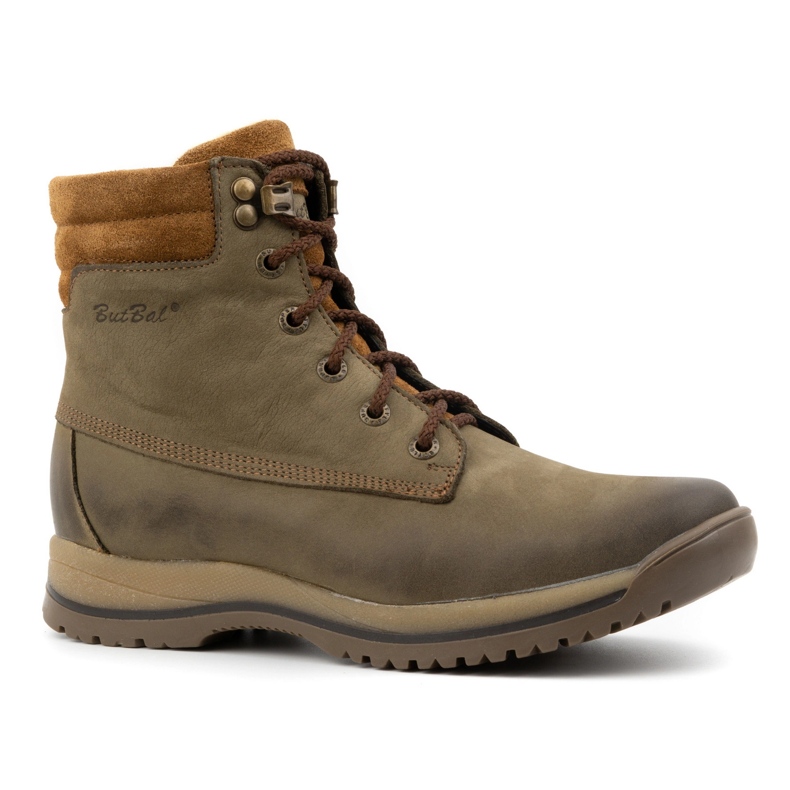 Olivier Dámská kožená trekingová obuv se šněrovací kotníčkovou obuví, zimní 360BB, olivová zelená