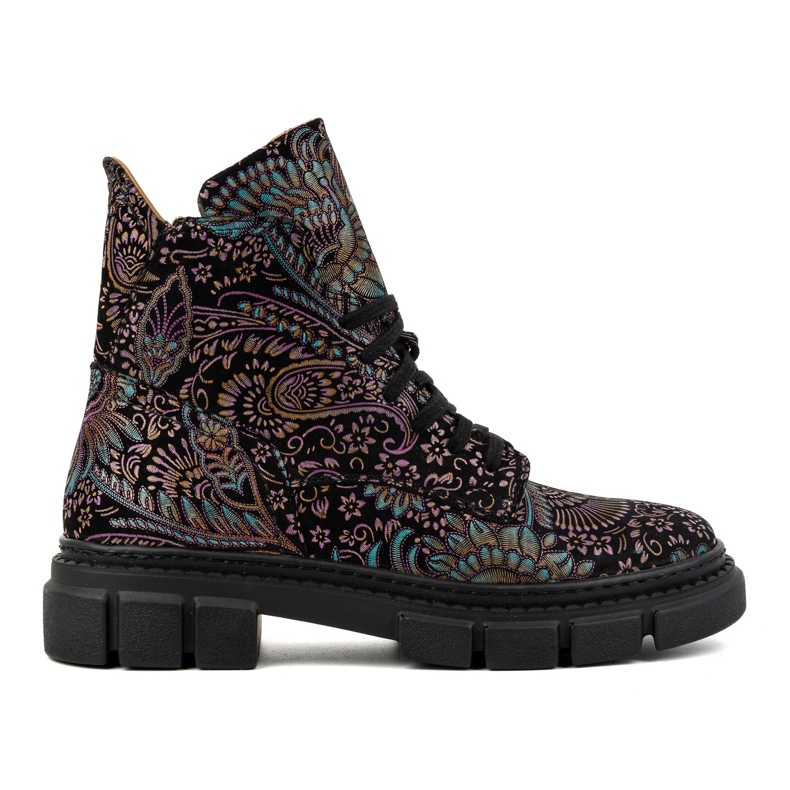 Olivier Dámské vysoké šněrovací kožené kotníkové boty 1227 print, černé vícebarevný