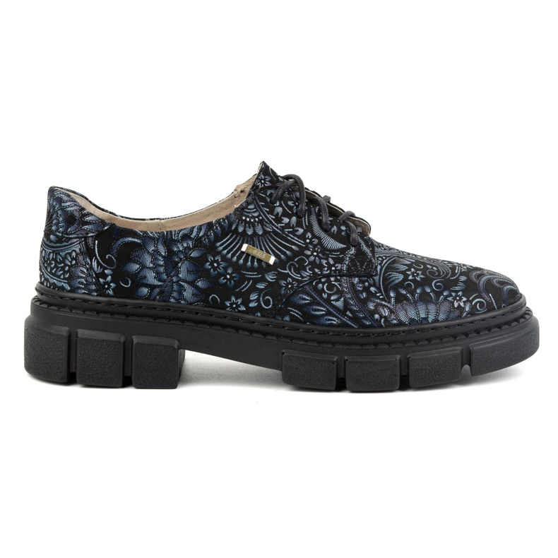 Olivier Dámské kožené boty se silnou podrážkou, květiny 1134, modrá vícebarevný