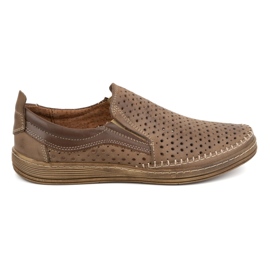 Olivier Pánské prolamované slip-on mokasíny na léto 590MP, hnědé hnědý