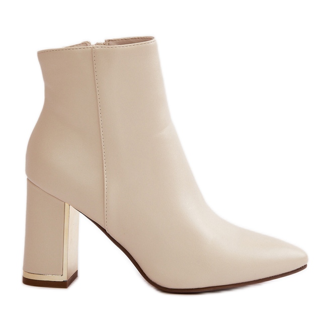 Dámské kozačky na vysokém podpatku, zapínání na zip, zateplené, eko kůže, světle béžová mevair béžový