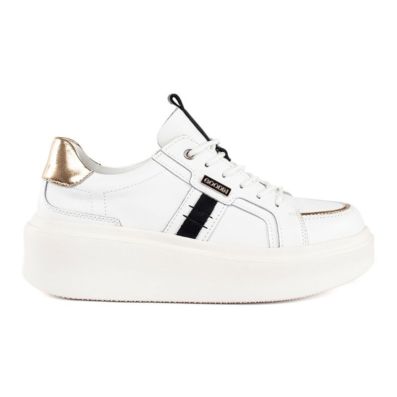 Bílé kožené tenisky na platformě bílý