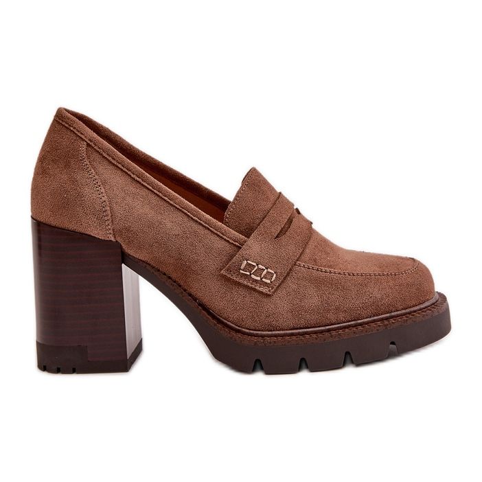 Dámské boty na vysokém podpatku vyrobené z Eco Suede Brown Vinceza 58105 hnědý