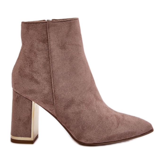 Dámské kotníkové boty na vysokém podpatku, zapínání na zip, zateplený eko semiš, béžový mevair