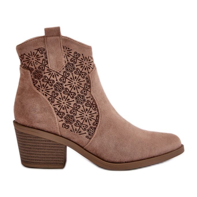 Prolamované kovbojské boty se zipem Eco Suede Béžová S.Barski HY42-944 béžový