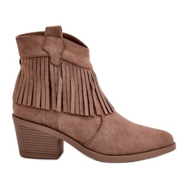 Dámské kovbojské boty se zipem Eco Suede Brown S.Barski HY42-127 hnědý