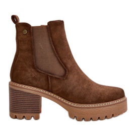 Dámské zateplené kozačky na vysokém podpatku Eco Suede Brown Irissinae hnědý
