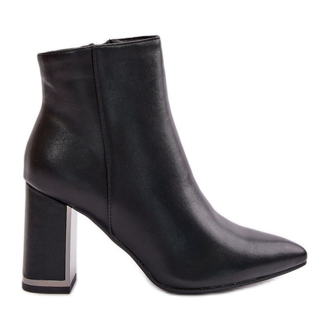 Dámské kotníkové boty na vysokém podpatku, zapínání na zip, teplé, eko kůže, černá Mevair
