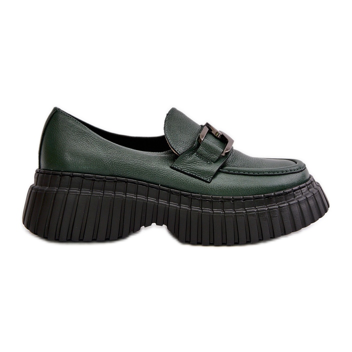 Dámské mokasínové boty Zazoo 20176, přírodní kůže, tmavě zelená