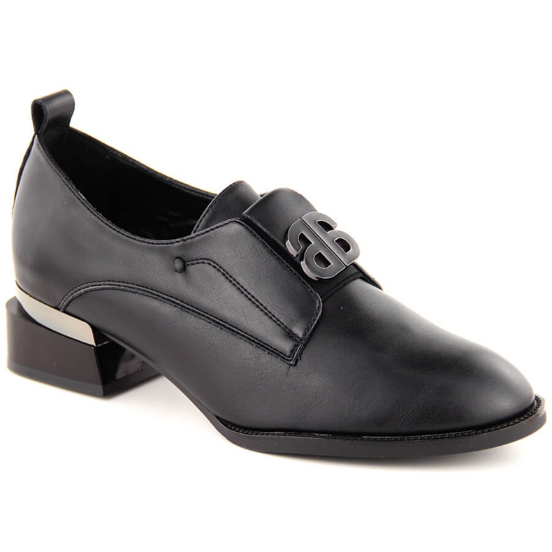 Dámské kožené slip-on boty na vysokém podpatku, černé Vinceza 25-58349 černá