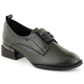 Dámské kožené slip-on boty na vysokém podpatku, zelené Vinceza 25-58349 zelený