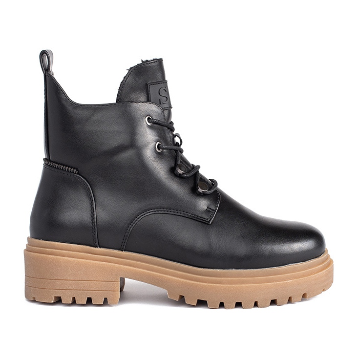 Černé šněrovací kotníkové boty s béžovou podrážkou Sergio Leone černá Černé šněrovací kotníkové boty s béžovou podrážkou Sergio Leone černá