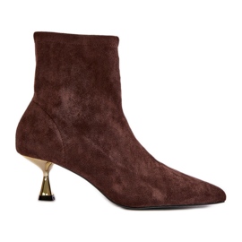 Dámské kozačky na vysokém podpatku z eko semiše se špičatými prsty Brown Irithare hnědý Dámské kozačky na vysokém podpatku z eko semiše se špičatými prsty Brown Irithare hnědý