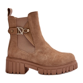 Ekologické semišové béžové dámské zateplené boty se zlatými detaily Bervena béžový Ekologické semišové béžové dámské zateplené boty se zlatými detaily Bervena béžový