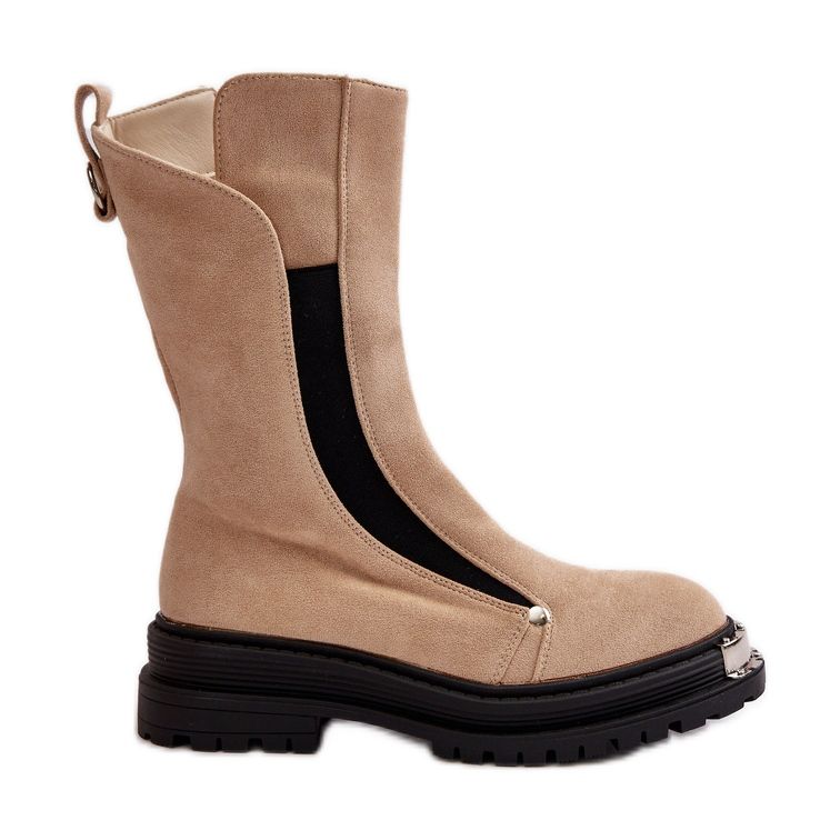 Semišové zateplené boty na plochém podpatku, světle béžová Palimra béžový