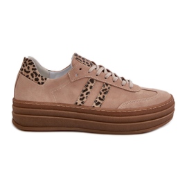 Dámské semišové tenisky Zazoo N1068S4 na platformě Leopard Pink růžový