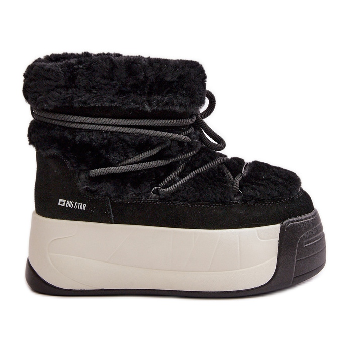 Dámské kožené sněhule na silné podrážce s kožíškem Big Star OO274A206 Černá