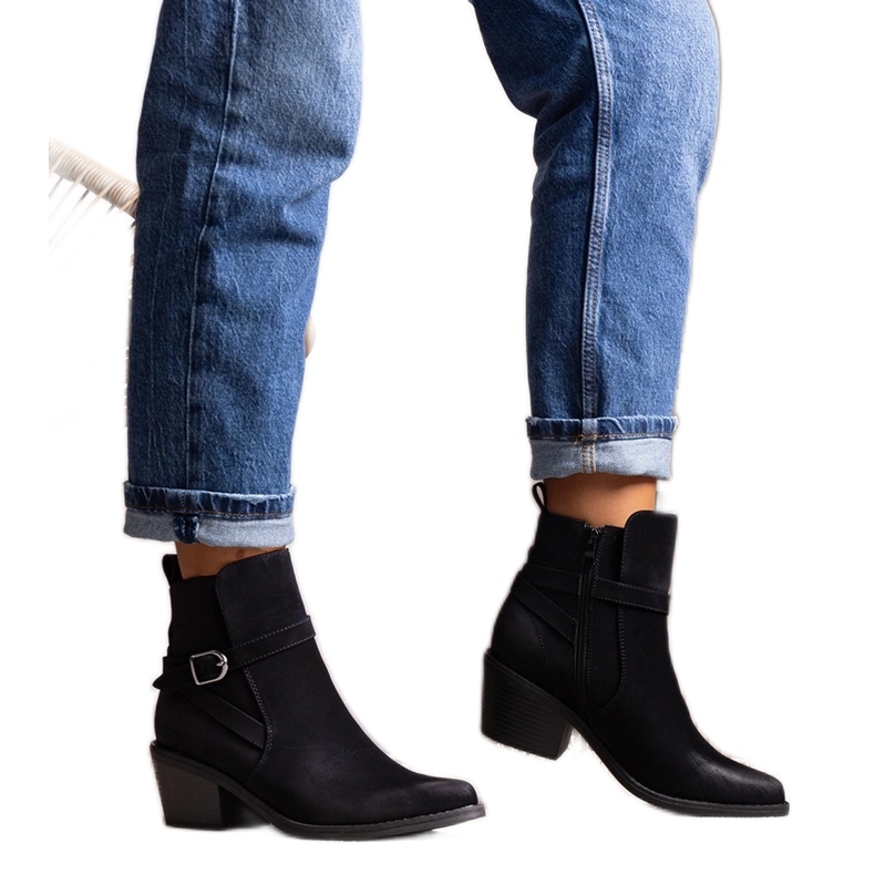 Černé kotníkové boty Mihaela na vysokém podpatku černá