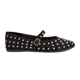 Zdobené balerínky s popruhem Eco Suede Black Tirilissa černý