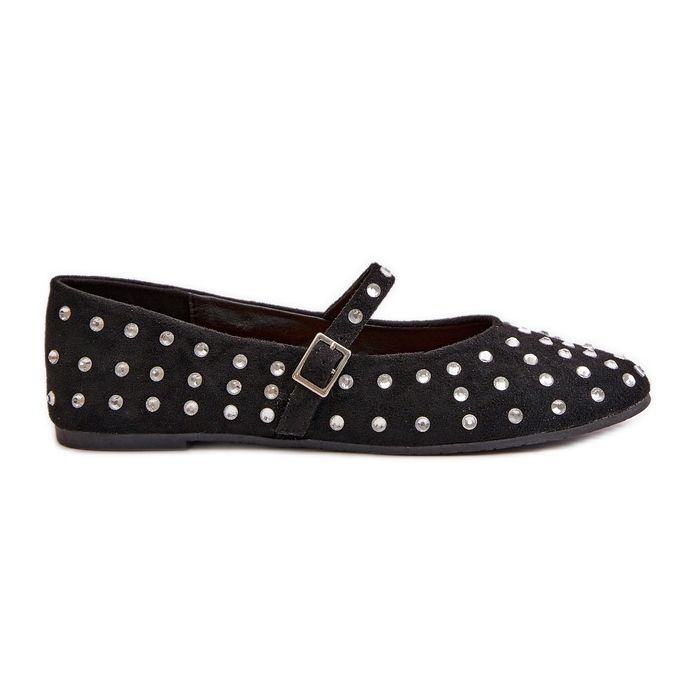 Zdobené balerínky s popruhem Eco Suede Black Tirilissa černá