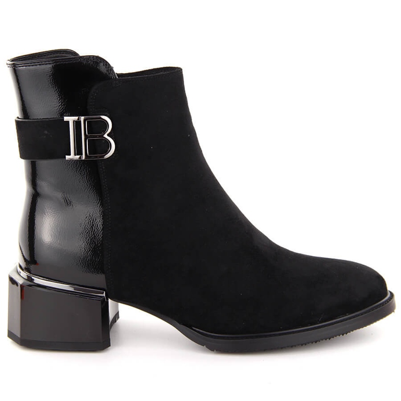 Dámské semišové a lakované černé kotníkové boty na vysokém podpatku D&amp;A S.Barski Premium Collection MR880-040 černá