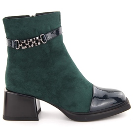 Dámské kotníkové boty na ozdobném podpatku, zelené D&amp;A S.Barski Premium Collection MR880-018 zelený