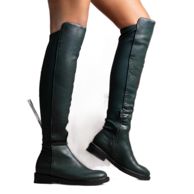 Dlouhé zelené kozačky z eko kůže Polmapina zelená