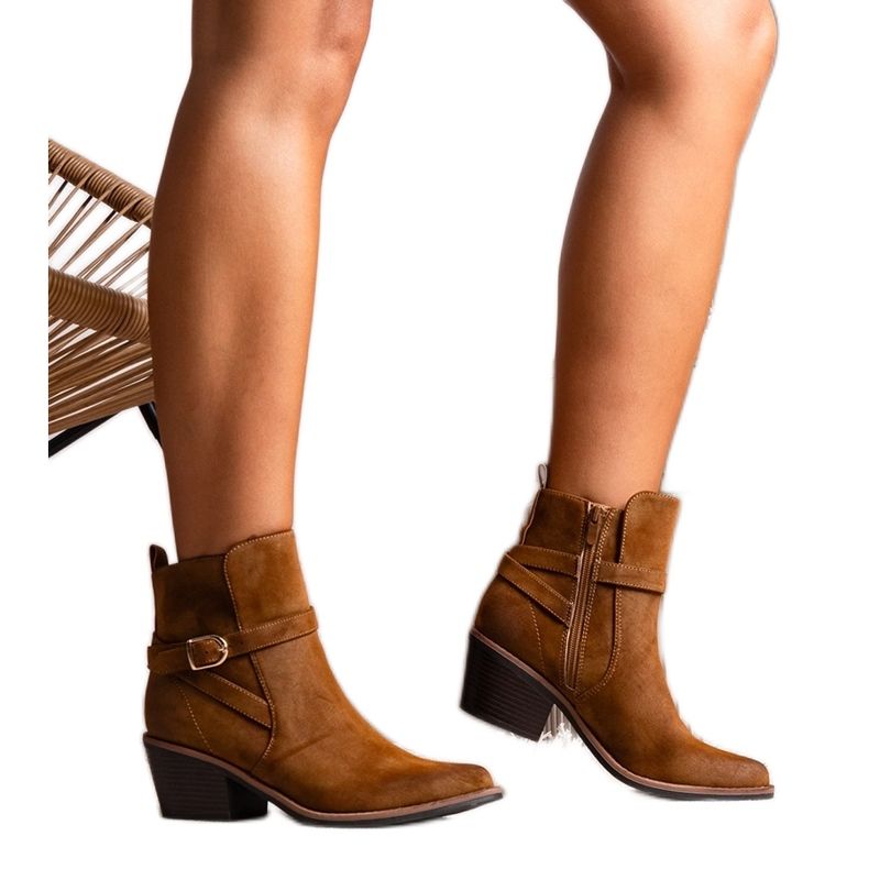 Mihaeliiny hnědé kotníkové boty na vysokém podpatku hnědý