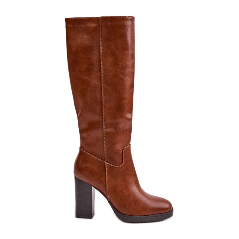 Camel Riamaya Eco kožené kozačky nad kolena na vysokém podpatku hnědý