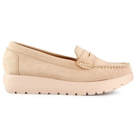 Pohodlné béžové dámské mokasíny se silnou podrážkou a koženou stélkou béžový