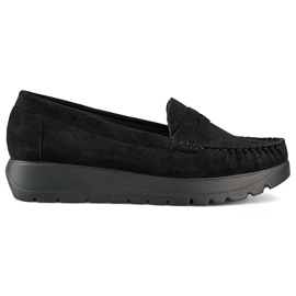 Pohodlné černé dámské mokasíny se silnou podrážkou a koženou stélkou černá