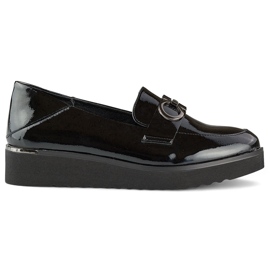 Dámské lakované boty na nízkém klínku, elegantní boty černá