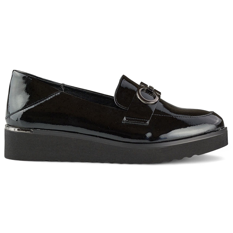 Dámské lakované boty na nízkém klínku, elegantní boty černá