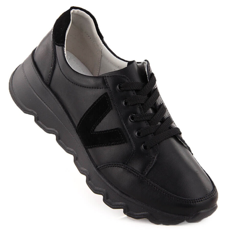 Dámské černé kožené tenisky na klínku Vinceza 7918 černá